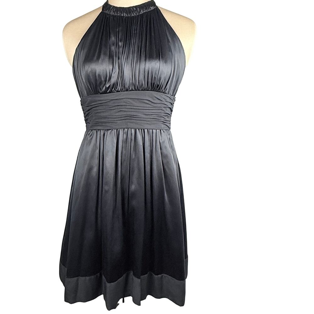 Silk Adrianna Papell Halter Top Black Cocktail Dress
